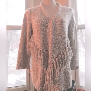 Alfred Dunner Fringed Gray & white knit Cardigan sz Petite